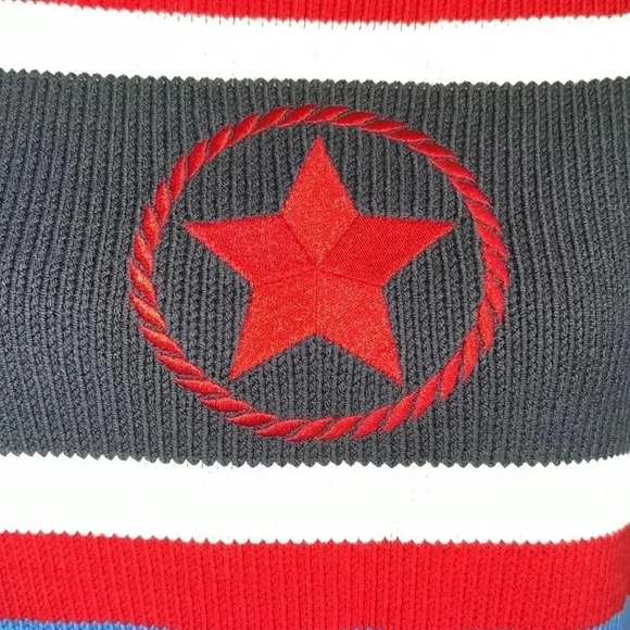 CRaZY Horse Women’s Multi-Colored Striped Star Cotton Blend Sweater Medium - Picture 3 of 15